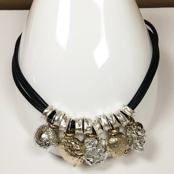 Gold & Silver Nugget Fashion Statement Necklace - Picture 1 of 3